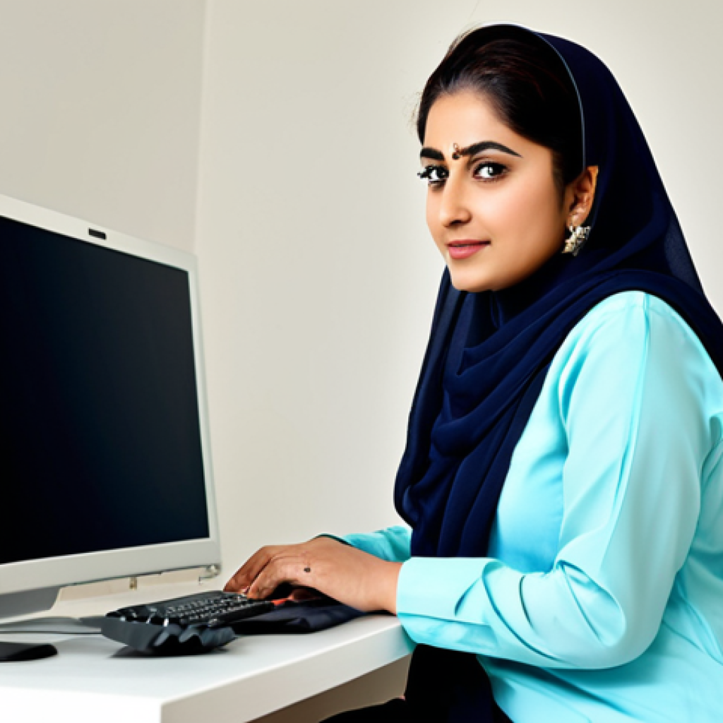 **
"A professional Pakistani woman in a modest Shalwar Kameez, working at a modern computer in a bright, comfortable home office, fully clothed, appropriate attire, safe for work, perfect anatomy, natural pose, professional photography, high quality, family-friendly."
**