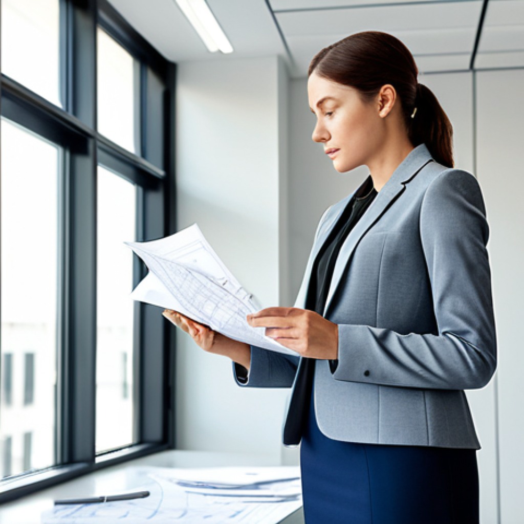 기타 곡 편곡 방법 - Modern Architect**
"A professional female architect in a fully clothed, modest business outfit (bla...