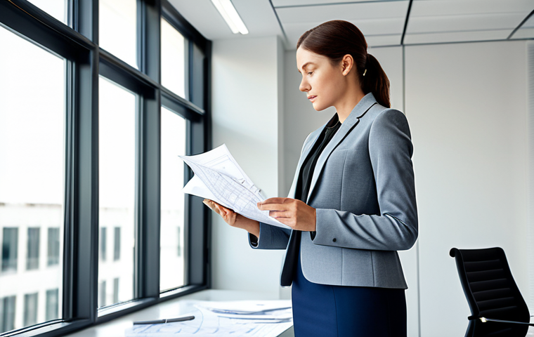 기타 곡 편곡 방법 - Modern Architect**
"A professional female architect in a fully clothed, modest business outfit (bla...