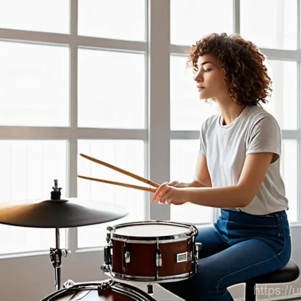 드럼 연습 패드 추천 - **Prompt Title: Serene Apartment Drumming**
"A young female drummer, approximately 20 years old,...