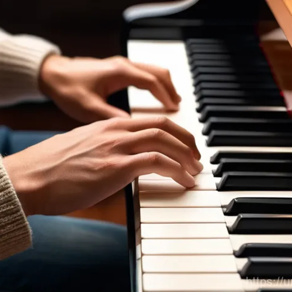 디지털 피아노 추천 - A focused musician, mid-20s, with short, neat hair and dressed in a comfortable, stylish sweater, is...