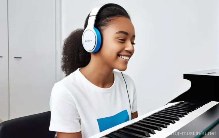 디지털 피아노 추천 - A focused musician, mid-20s, with short, neat hair and dressed in a comfortable, stylish sweater, is...