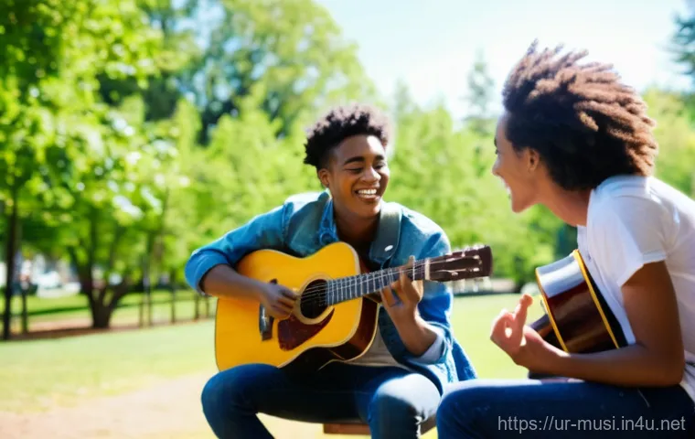 기타 연습 루틴 만들기 - **Prompt 2: Mastery Through Structured Practice**
    "A detailed, cinematic close-up shot of skille...